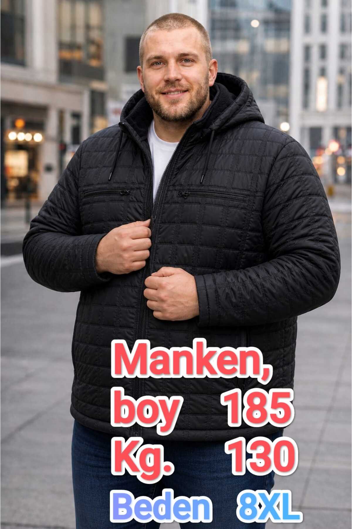 OKER BÜYÜK BEDEN ERKEK seyyar KAPÜŞONLU HAFİF KIŞLIK KAPİTONE MONT,KABAN 4,5,6,7,8XL. görsel 3