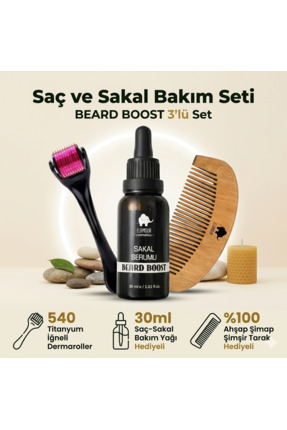 ELAMOUR 540 Titanyum İğneli Dermaroller - Saç Sakal Bakım Yağı Seti Siyah - A...
