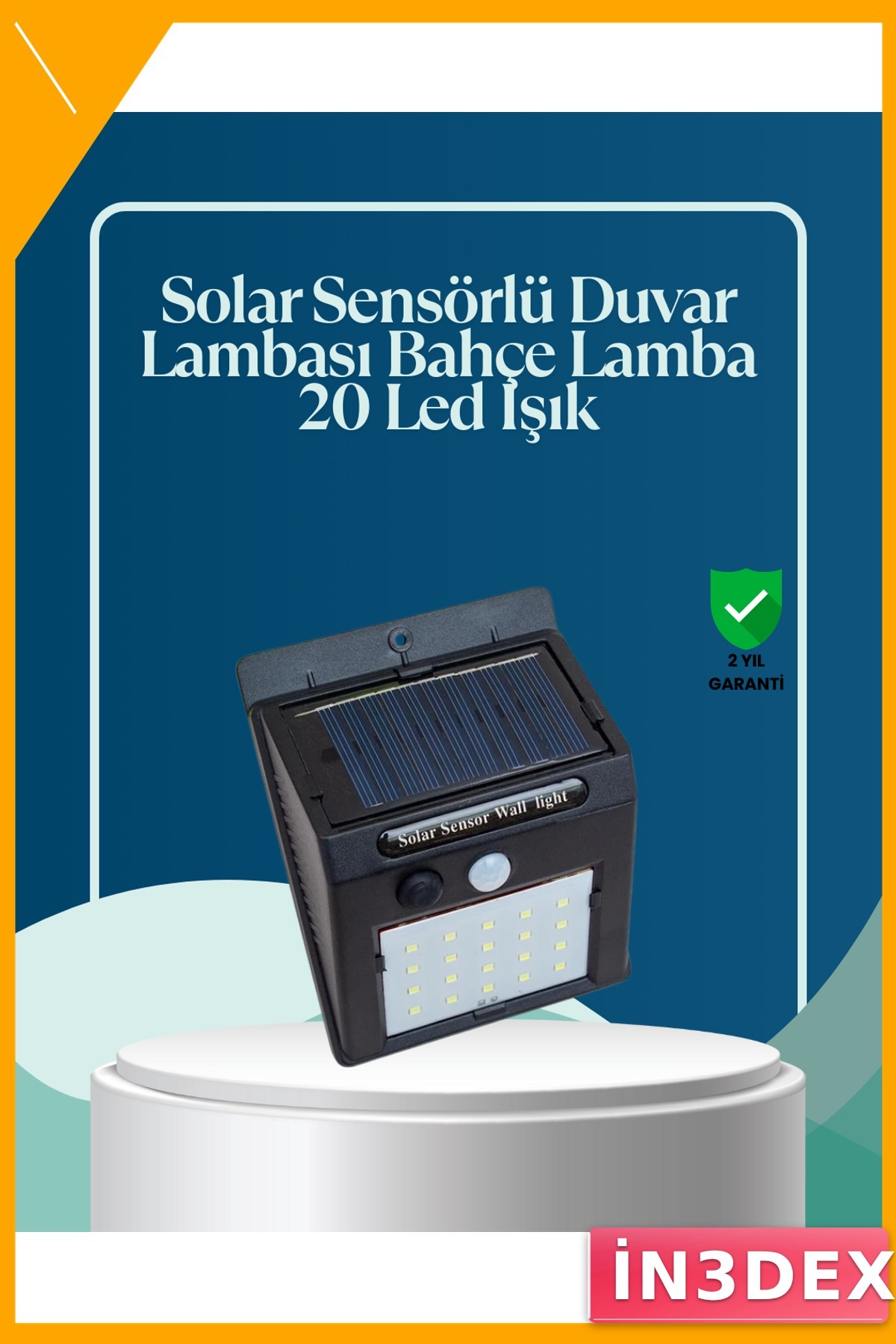 20 LED Solar Duvar Lambası PIR Hareket Sensörlü 3 Metre IP65