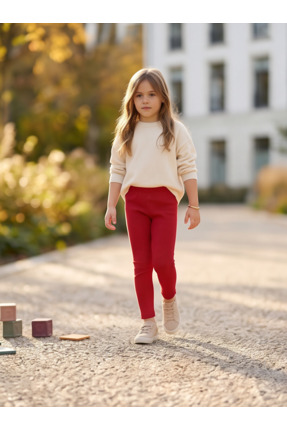 Hoglet Kids Kız Çocuk Basic Tayt Kırmızı Esnek Rahat Günlük Alt