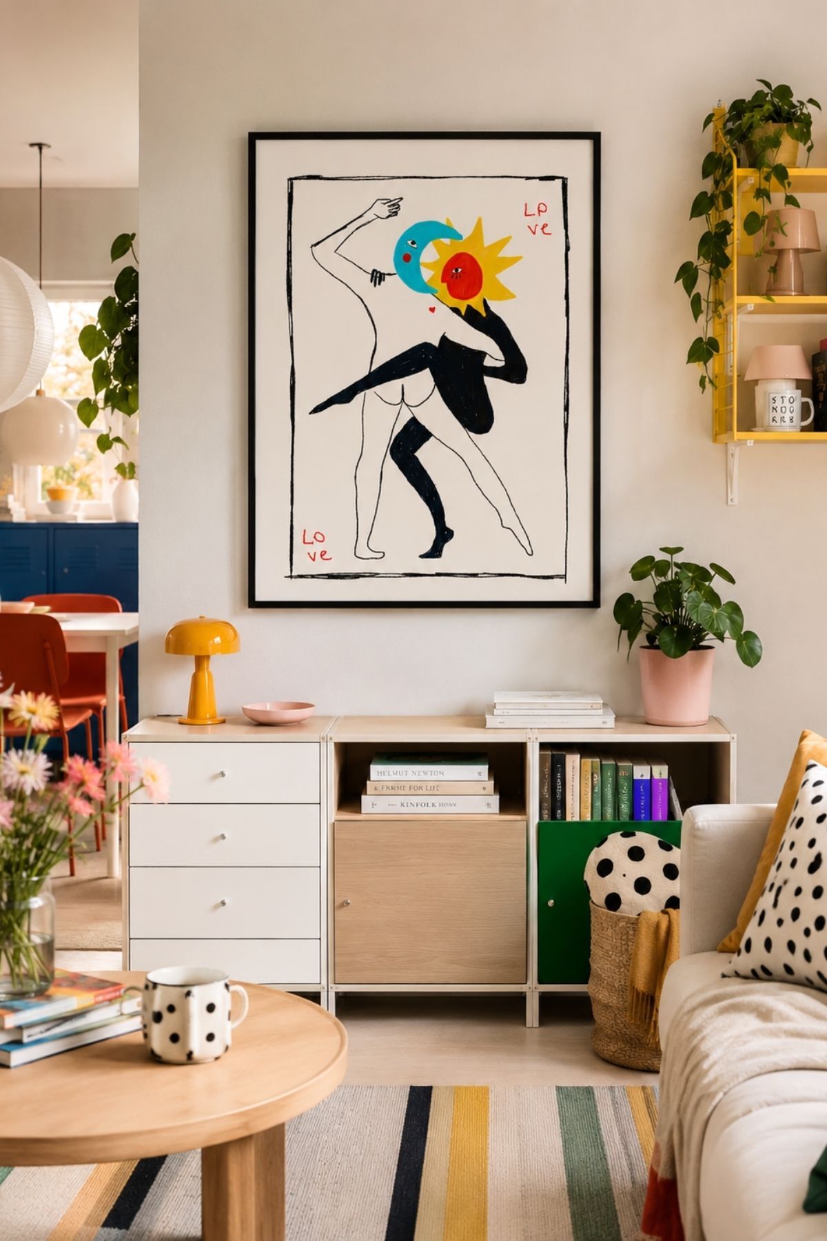 Ay ve Güneş Figürlü Minimal Soyut Poster Sanatsal Duvar Dekoru Çerçevesiz