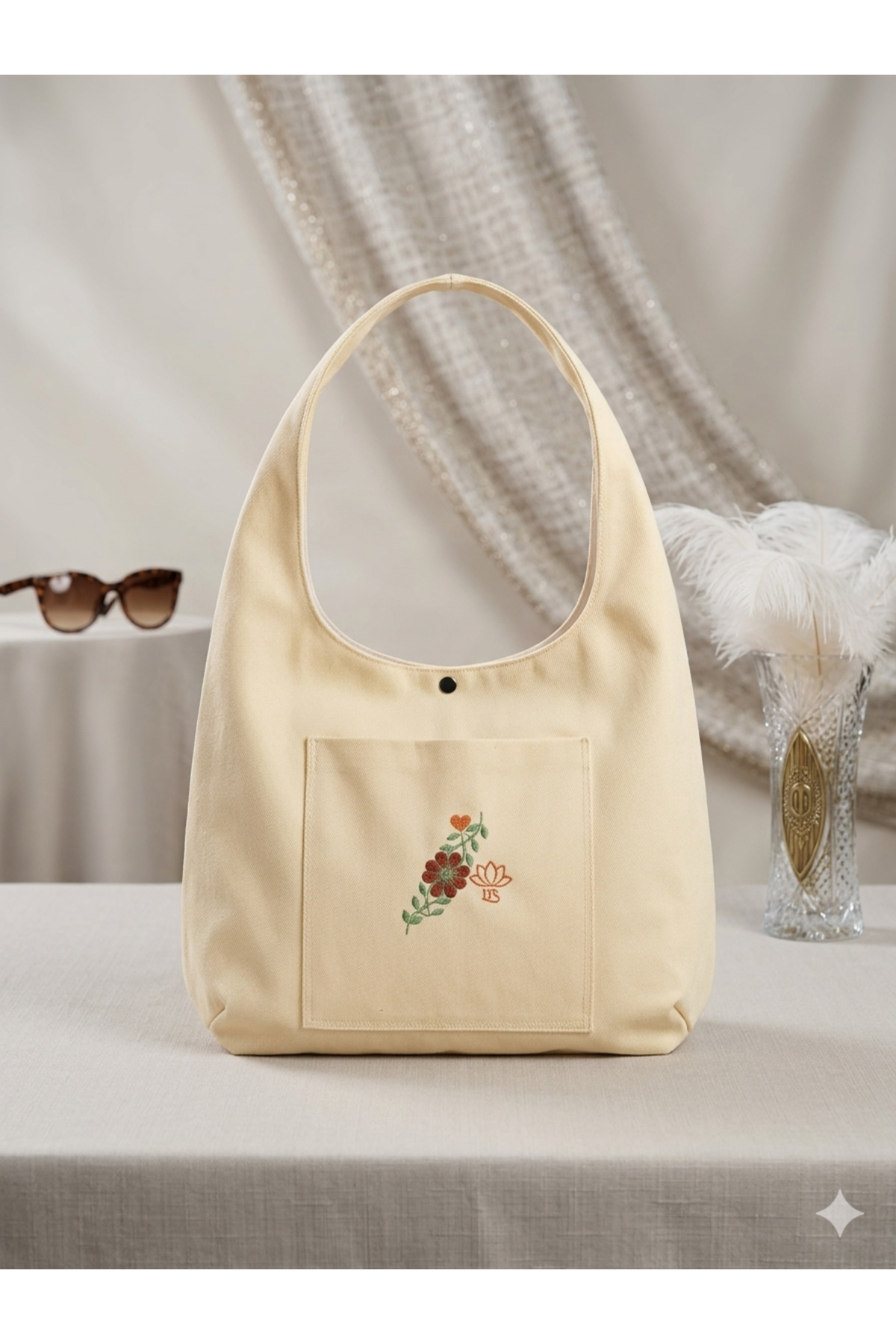 LTS bag keten bez omuz çantası sarı keten çanta görsel 2