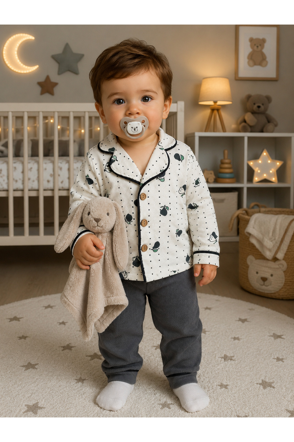 MBK GARDEN Baby Boy Waffle Fabric Pajama Set Buttoned Long Sleeve Soft Textured 6-24 Months