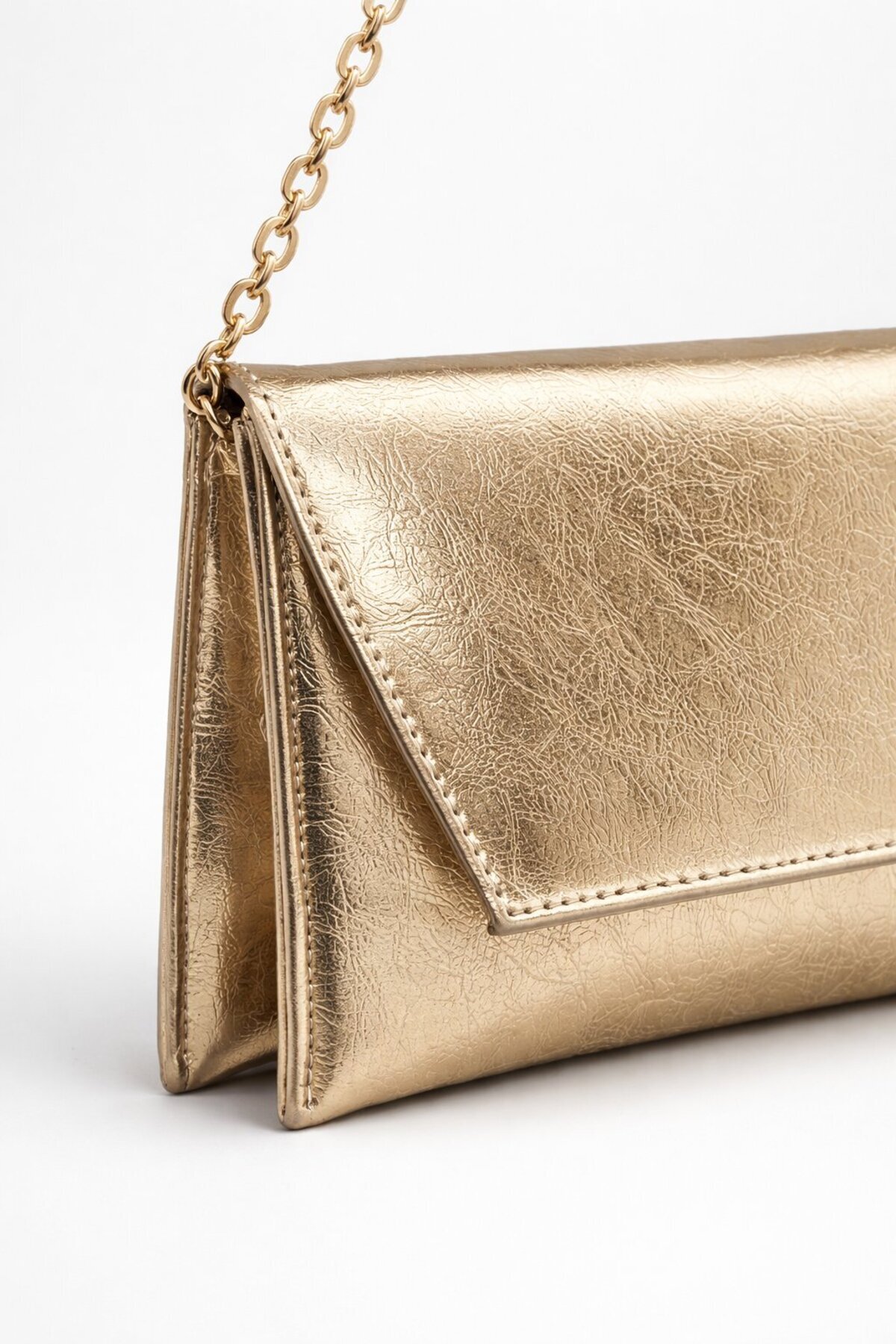 cosybag. Zincir Askılı Kadın El ve Omuz Çantası, Şık Portföy Clutch GOLD görsel 2