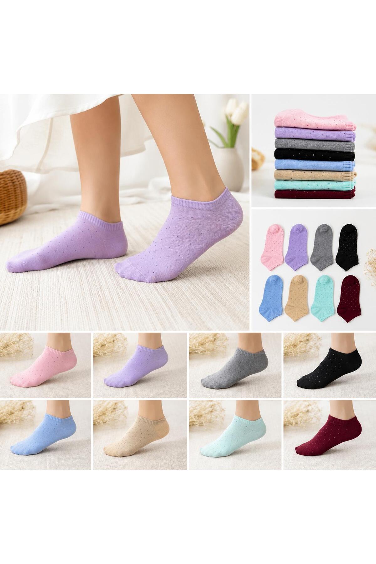 Sky Socks 8'Li Puantiye Desenli Ekonomik Paket Patik Çorap Seti görsel 5