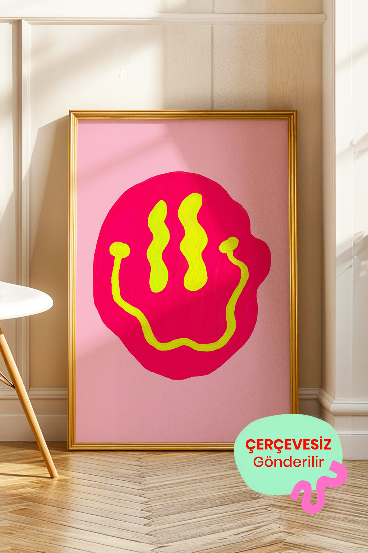 Neon Gülümseme Poster Renkli Minimal İllüstrasyon Duvar Tablosu Çerçevesiz