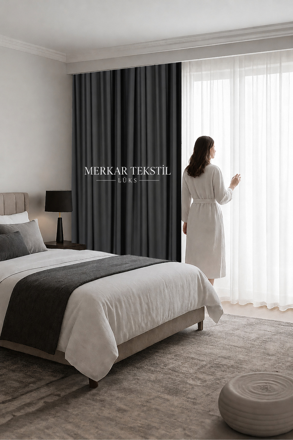 ANTHRACITE GREY BLACKOUT LIGHT-PROOF BLACKOUT BACKGROUND CURTAIN- ONE PIECE- WITHOUT PLEAT-SMOKED