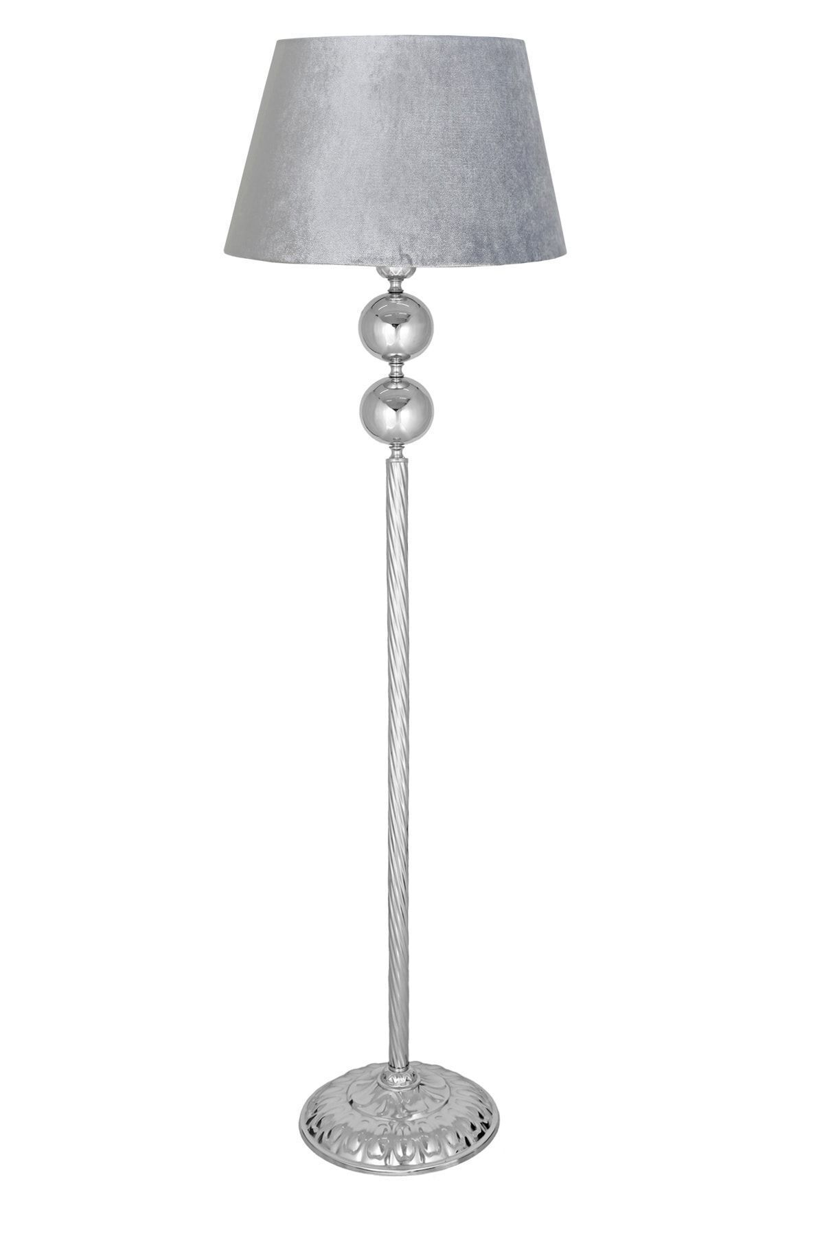 2 Ball Chrome Plated Metal Floor Lamp with Twist Velvet Gray Hat Luxury Living Room Lighting