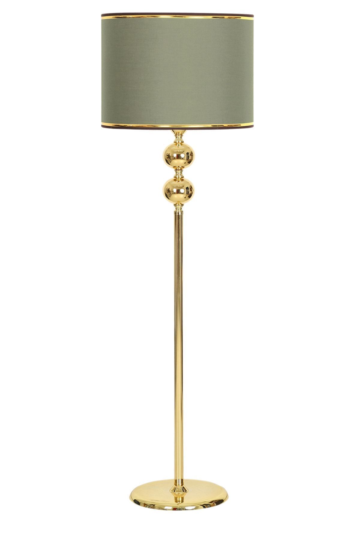 Green Gold Plated 2 Ball Metal Flat Single Foot Floor Lamp Gold Detailed Headboard