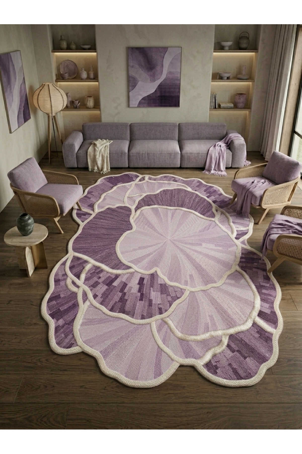 sdtttt Modern Organic Form Pastel Minimalist Woven Base Decorative Carpet in Purple sdtttt1379
