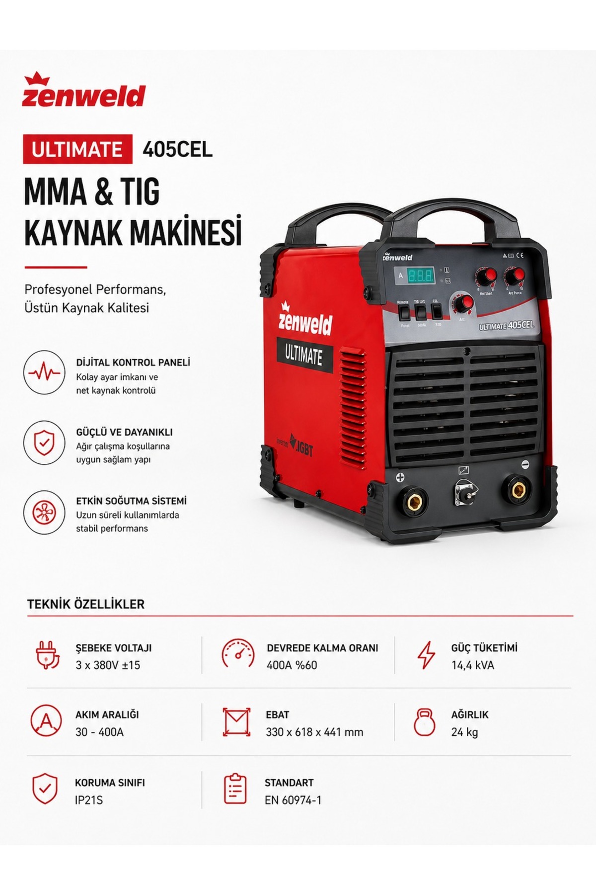 BRILLIANT WAVE 電気 Zenweld Ultimate 405 CEL 380V 400A Endüstriyel Elektrot Kaynak