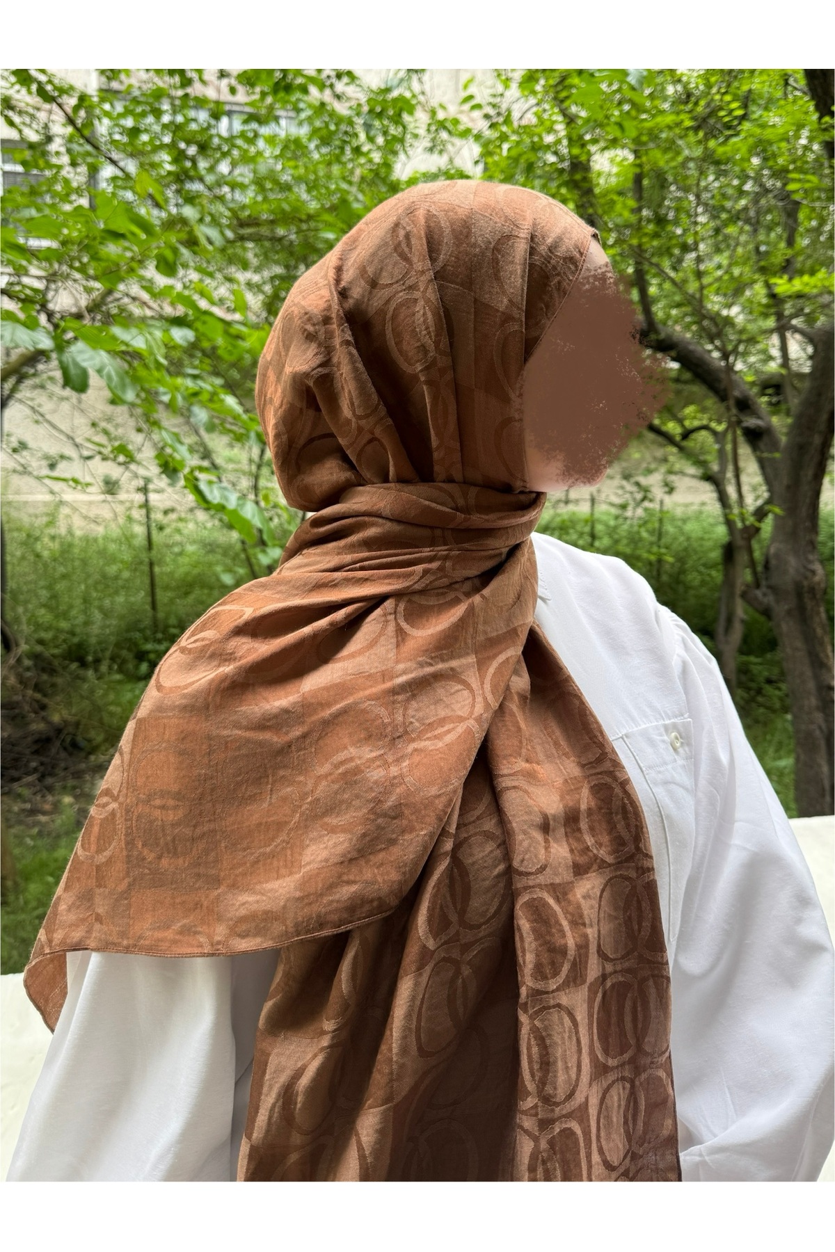 Hijab Cotton Soft Textured Big Loop Pattern Jacquard Shawl Cinnamon