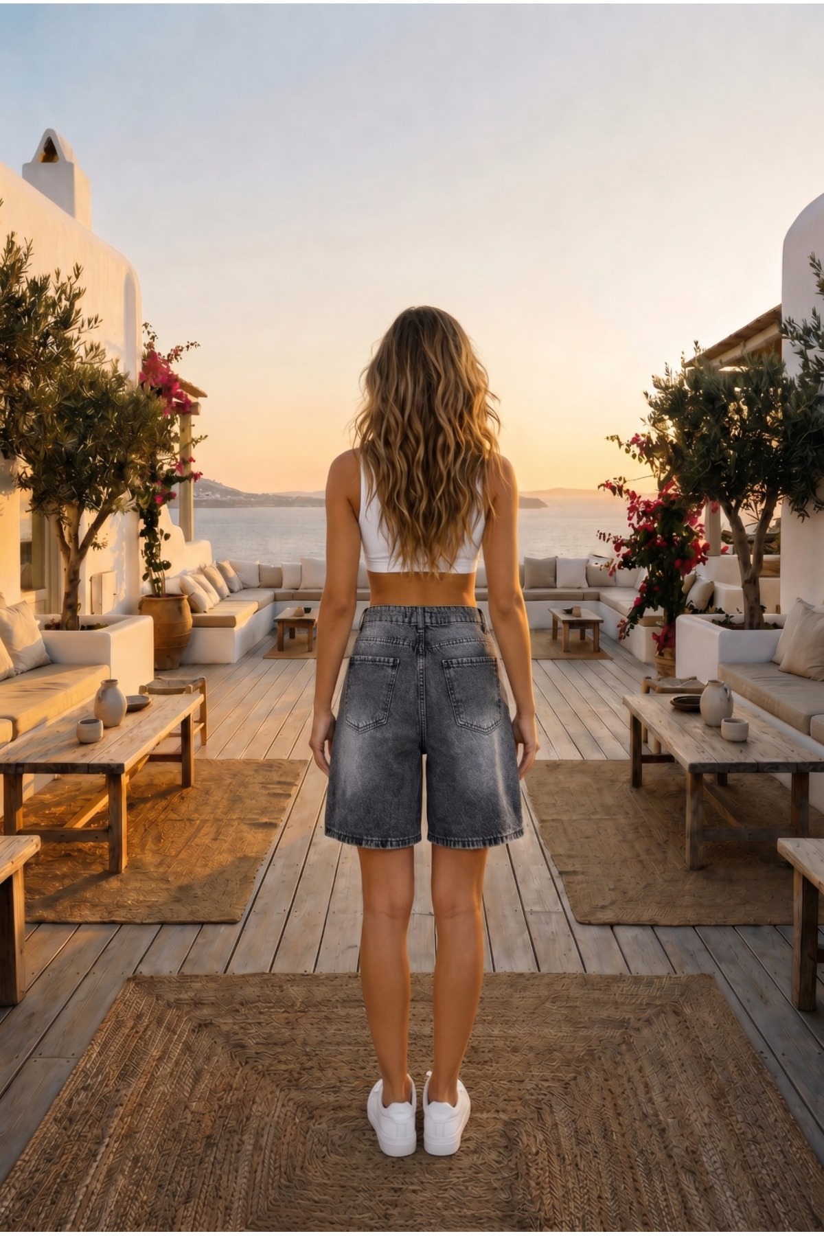 Kadın Eskitme Efektli Yüksek Bel 5 Cepli Straight Fit Şort Jeans Antrasit 5