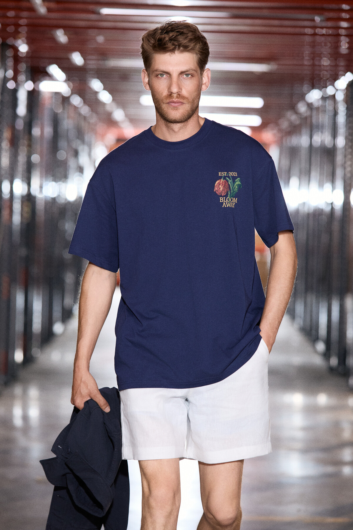GRIMELANGE EXOTIC Erkek %100 Organik Pamuklu Baskı Detaylı Rahat Kalıp Lacivert T-Shirt görsel 2
