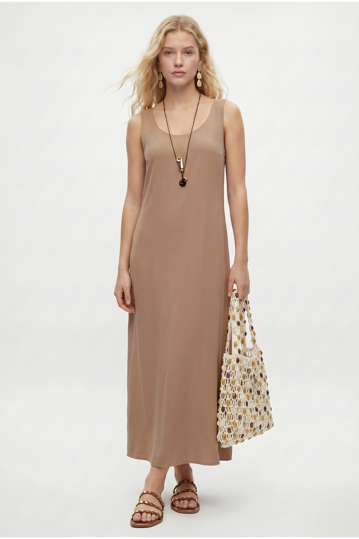 Women's Vernon Woven Modal Sleeveless Midi Casual Beige Dress