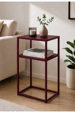 İnoprotech Modern Bordo Metal Yan Sehpa 2 Raflı Minimalist Salon ve Yatak Oda...