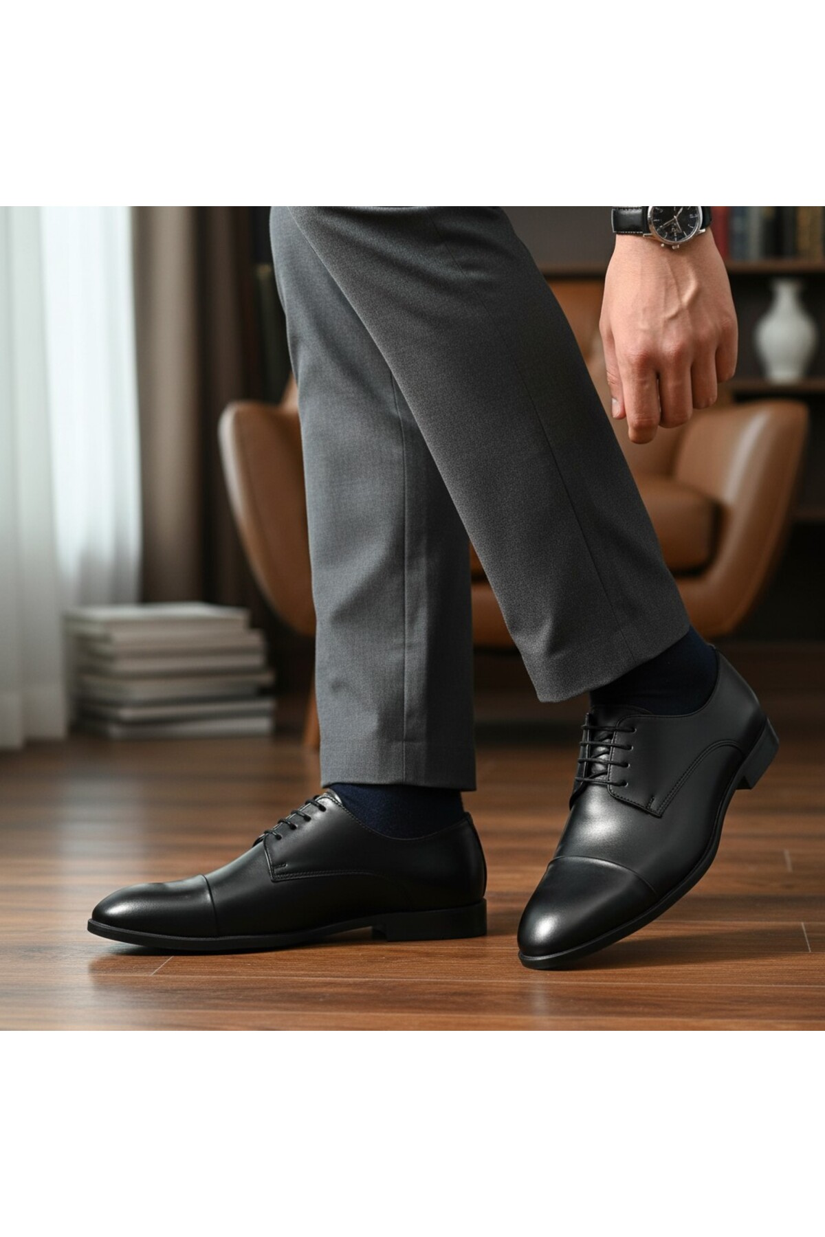 RAYVORA Men's Classic Shoes Made of Patent Leather and Matte Leather with Laces and Pvc Soles, Suitable for Bridal Suits and Suit Bottoms.