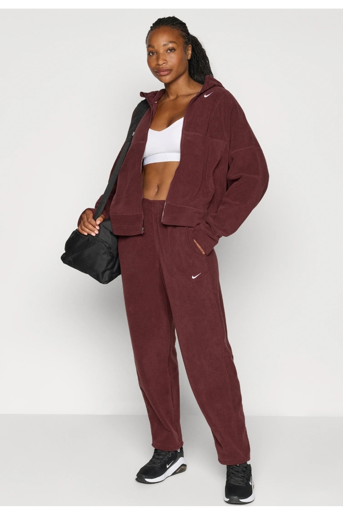 Nike One Therma-Fit Full-Zip Top Polar Kadın Bordo Sweatshirt görsel 3