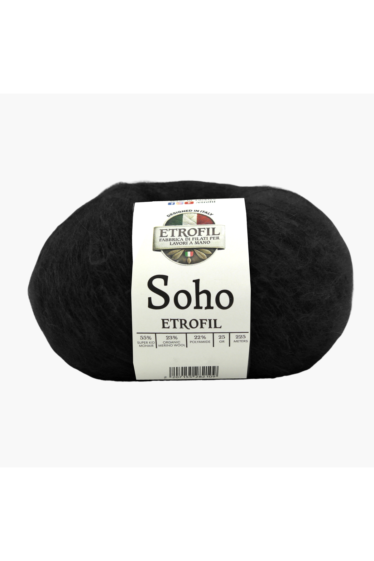 Soho Knitting Yarn Black 55% Super Kid Mohair 23% Organic Merino Wool 22% Polyester 25g 225m (19177)
