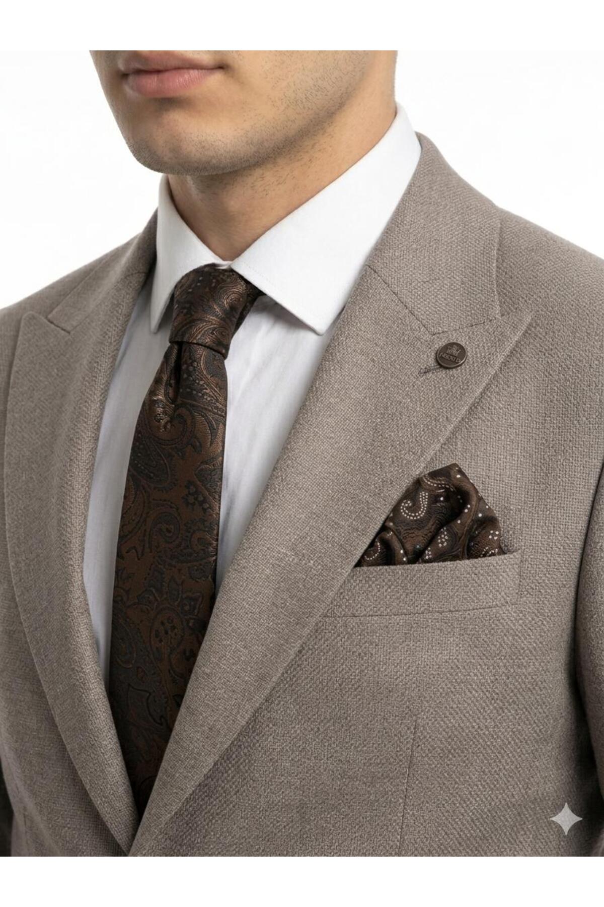 Presto Erkek 6 Drop Regular Fit Bej Sivri Yaka Ceket, Seçkin Kumaş, Özel Kalıp, İtalyan Kesim, Üstün İnce İşçilik, Modern Siluet | Düğün, Davet, İş Hayatı ve Smart Casual Şıklık | 1721-040 görsel 4