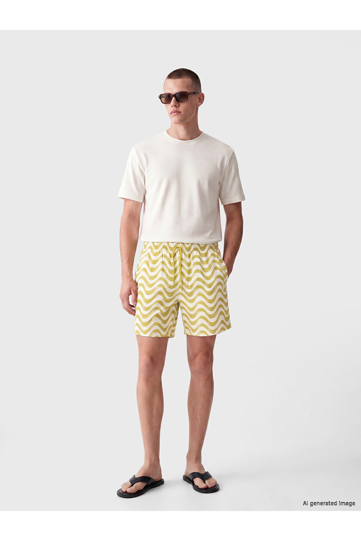 LC Waikiki Nevavm Short Length Wavy Patterned Men's Swim Shorts with Difference
