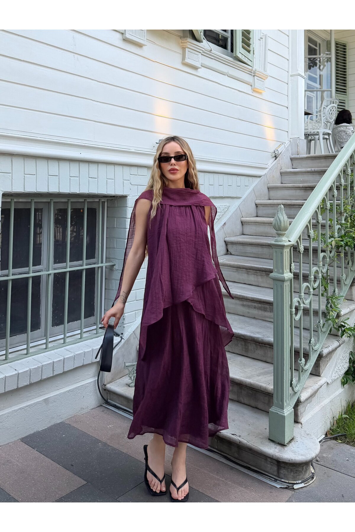 Laluvia Mürdüm Magia Shawl Dress - 3446