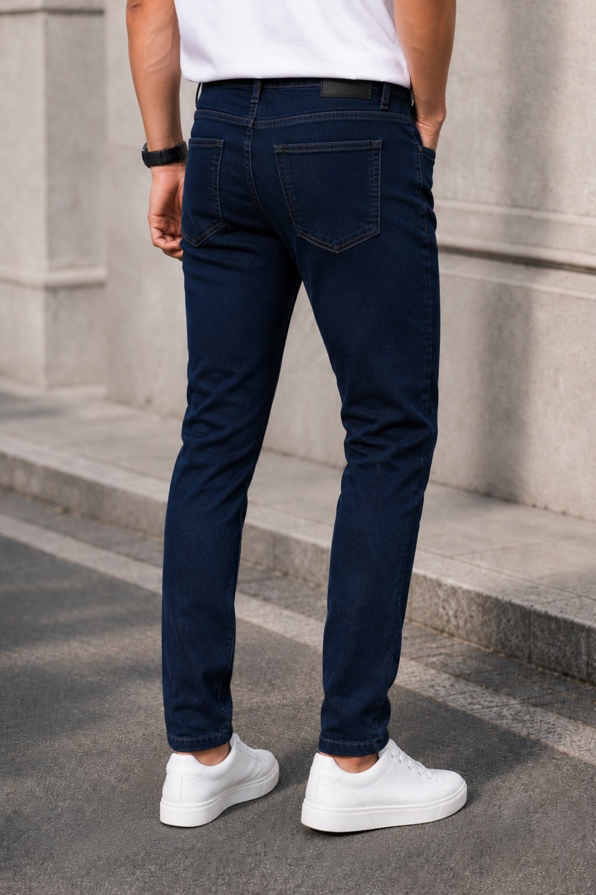 MODAMESTO Erkek Lacivert Slim Fit Likralı Jean Pantolon görsel 2