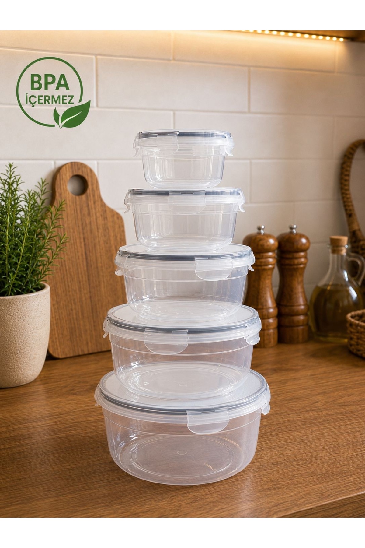 Nestora Kitchen Fresh Box Yuvarlak Sızdırmaz Saklama Kabı 5'li Set
