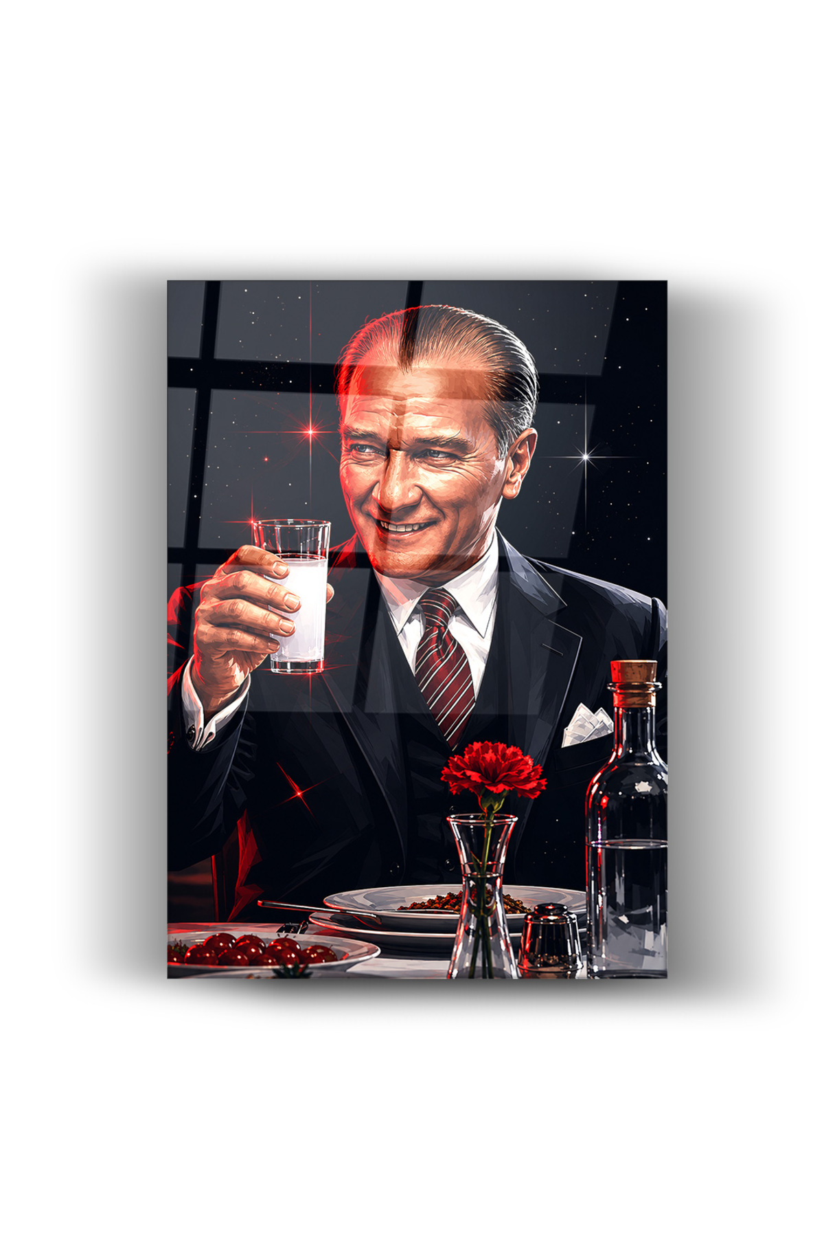 Cam Tablo Atatürk Portresi Premium Duvar Dekoru – Modern Salon, Ofis ve Makam Odası Dekorasyonu