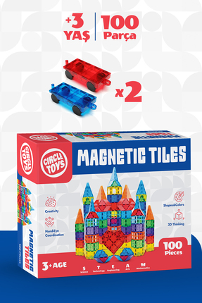 Circle Toys Magnetic Tiles Manyetik Yapı Blokları 100 Parça 3D STEAM Eğitici ...