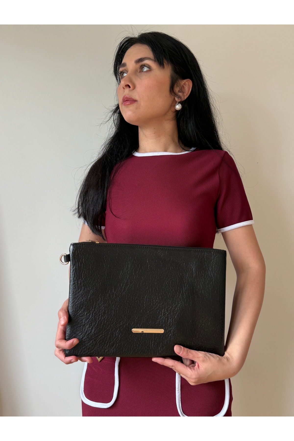 Women's Faux Leather Tablet Size Clutch Bag
