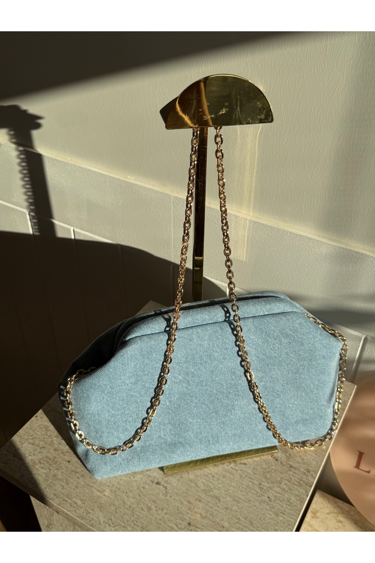 Women's Denim Chain Strap Detailed Clutch Bag