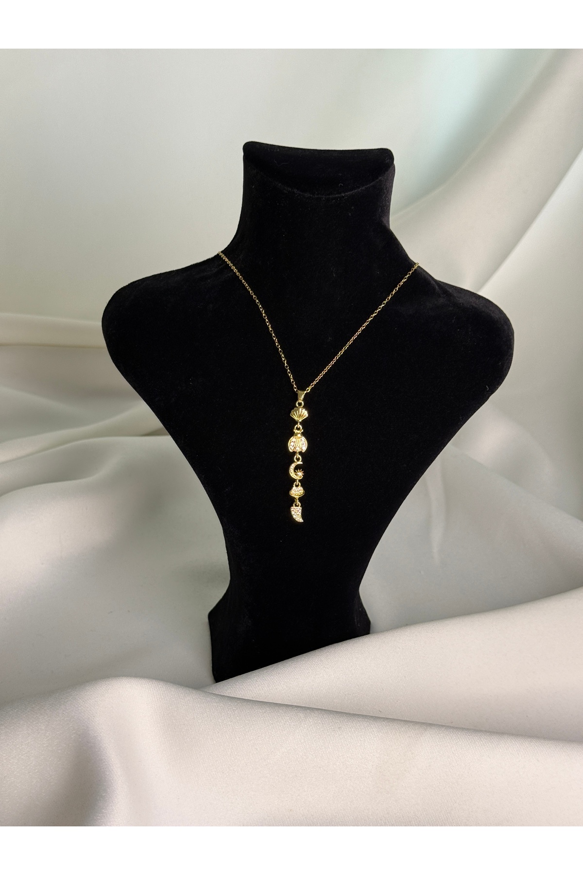 Deniz Temalı Sallantılı Y model Charm Zirkon Taşlı Çelik Kolye 2
