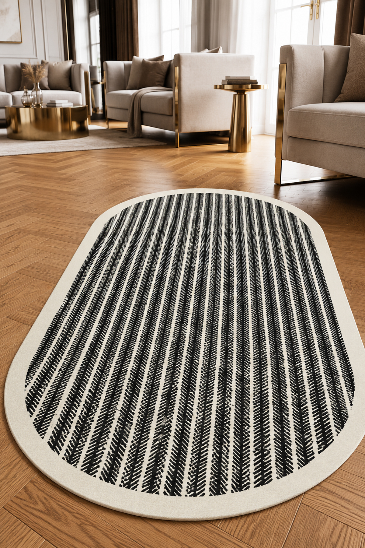 Regard Oval Machine Washable Anti-Slip Base Stainproof Digital Living Room Rug Kitchen Carpet and Runner