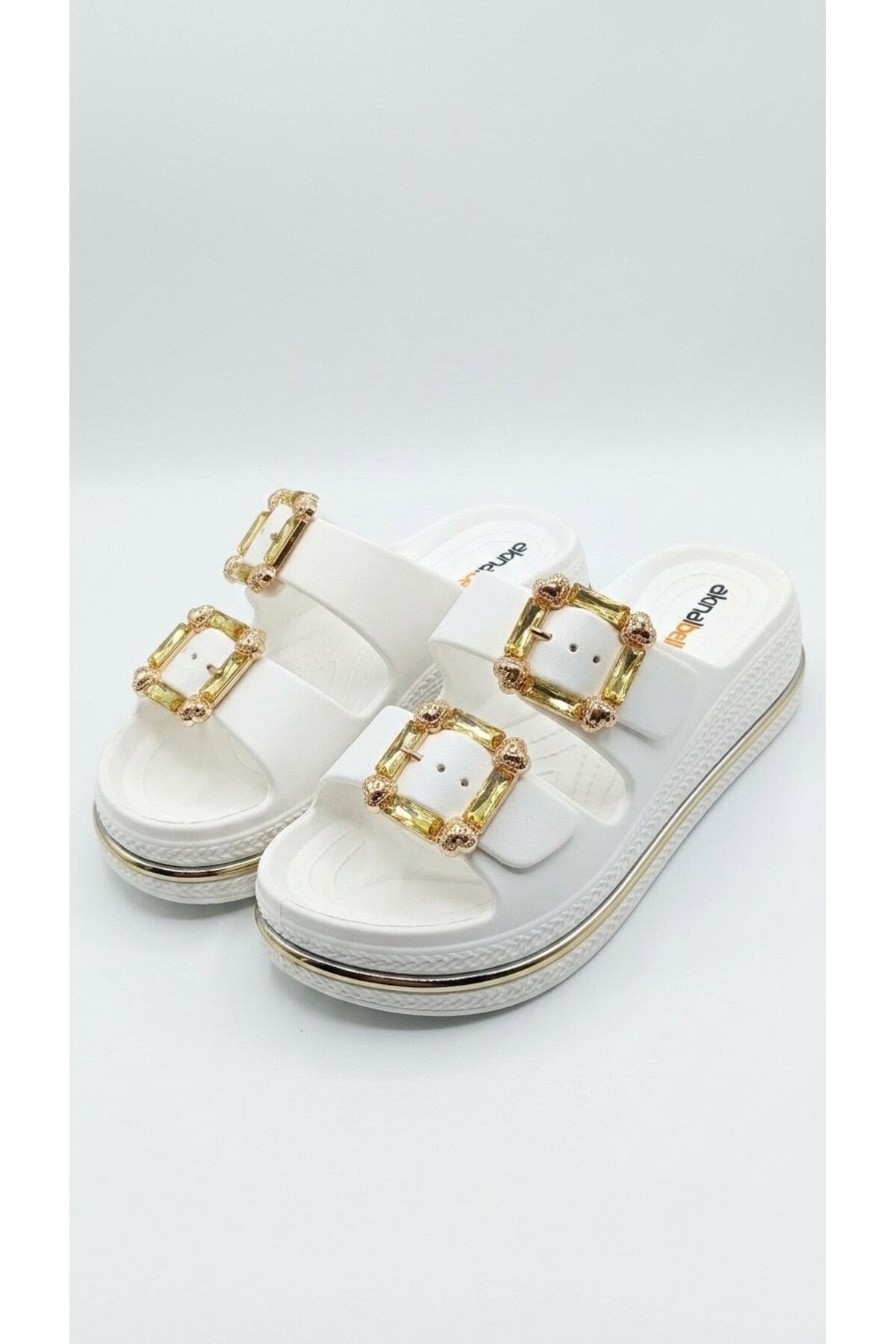 Double Buckle Women's Gold Buckle Eva Lightweight Soft Thick Sole Slippers