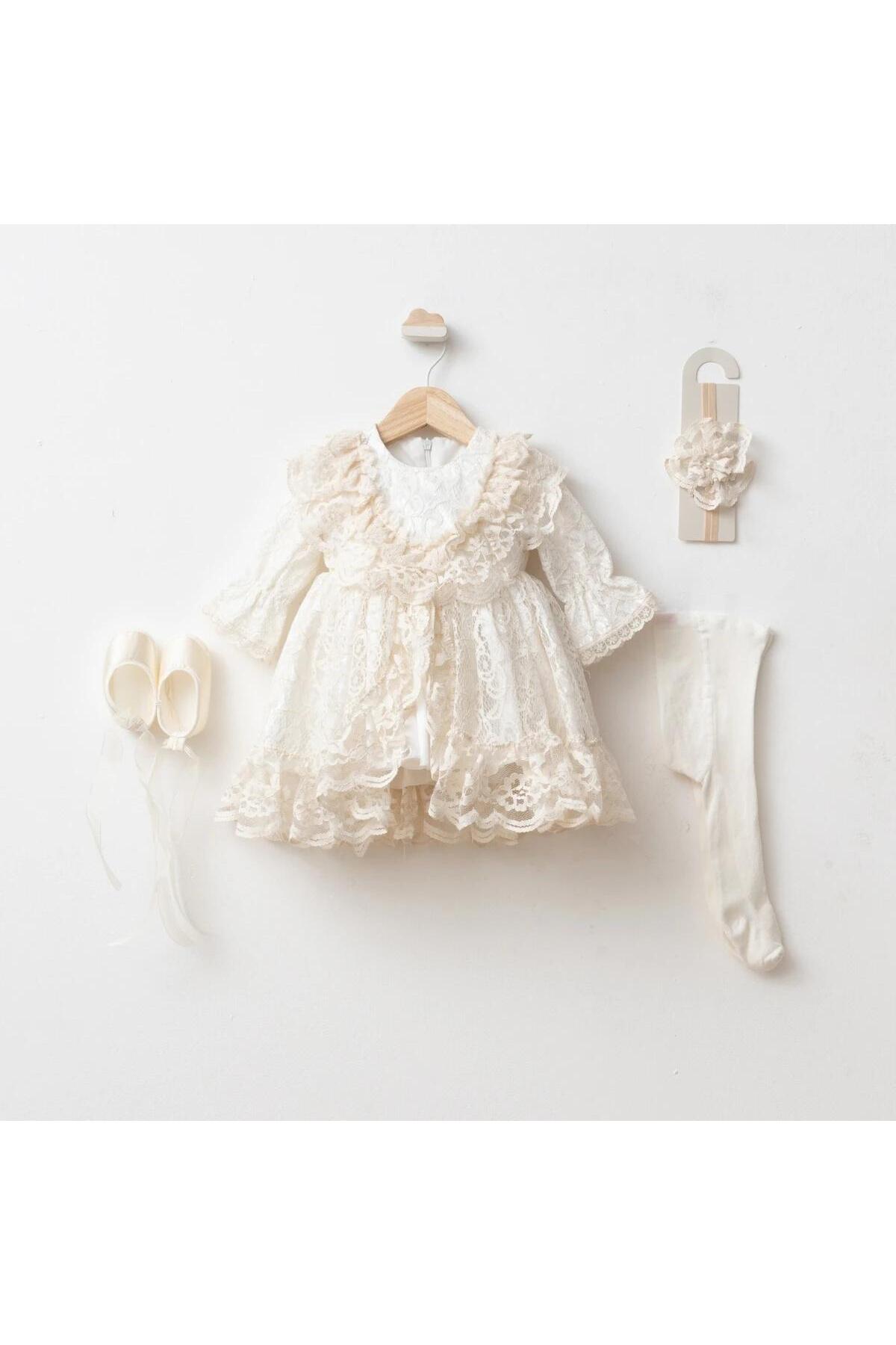 LisaLoom Mia Dantelli Luxury 4-Piece Organic Mevlüt Set 100% Cotton Newborn Baby Girl