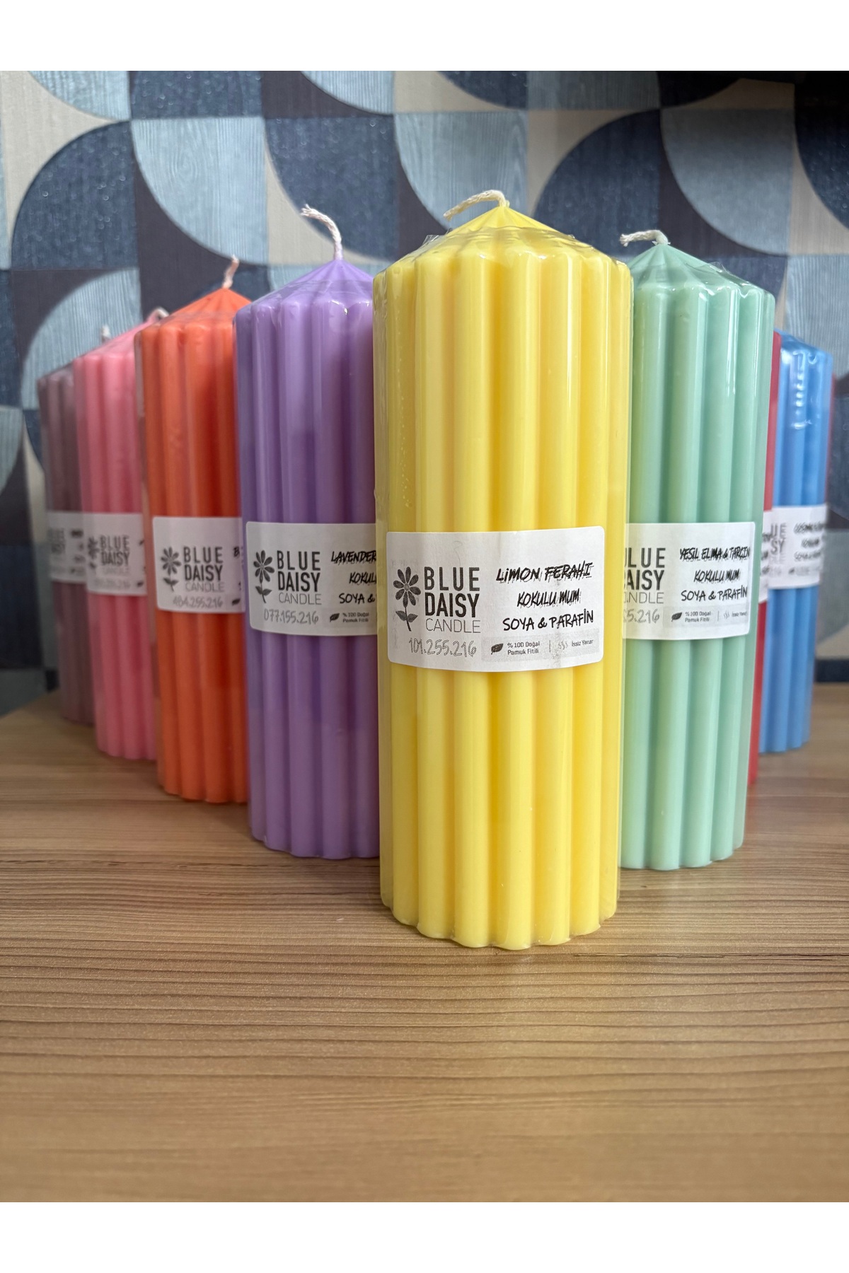 WAVY MILK CANDLE YELLOW LEMON scented 1 candle , CYLINDER PILLAR CANDLE ,