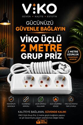 VİKO ÜÇLÜ 2MT KABLOLU GRUP PRİZ