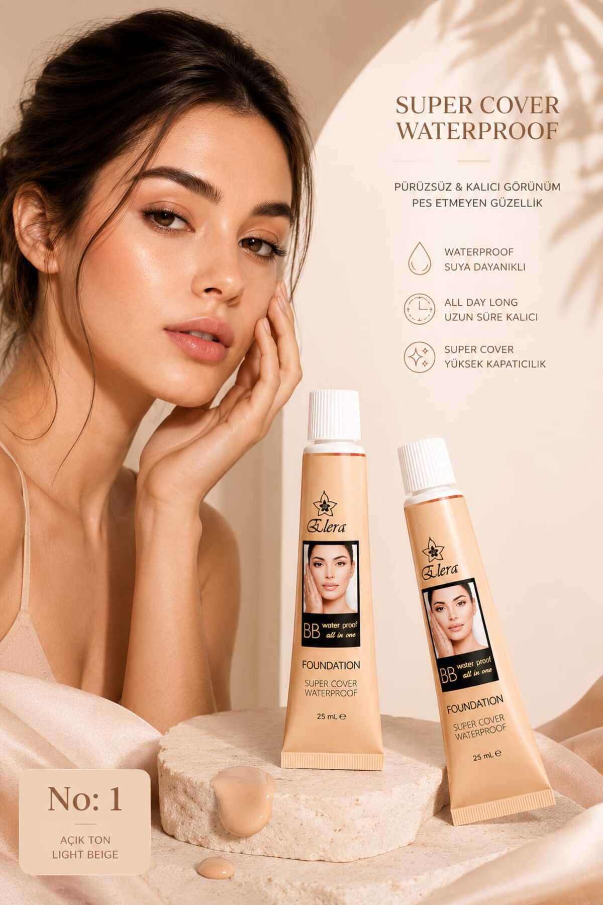 Blera BB Foundation No:1 Light Beige Super Coverage Fonderproof Water 25 ml — رنگارنگ — تصویر 2 از 2