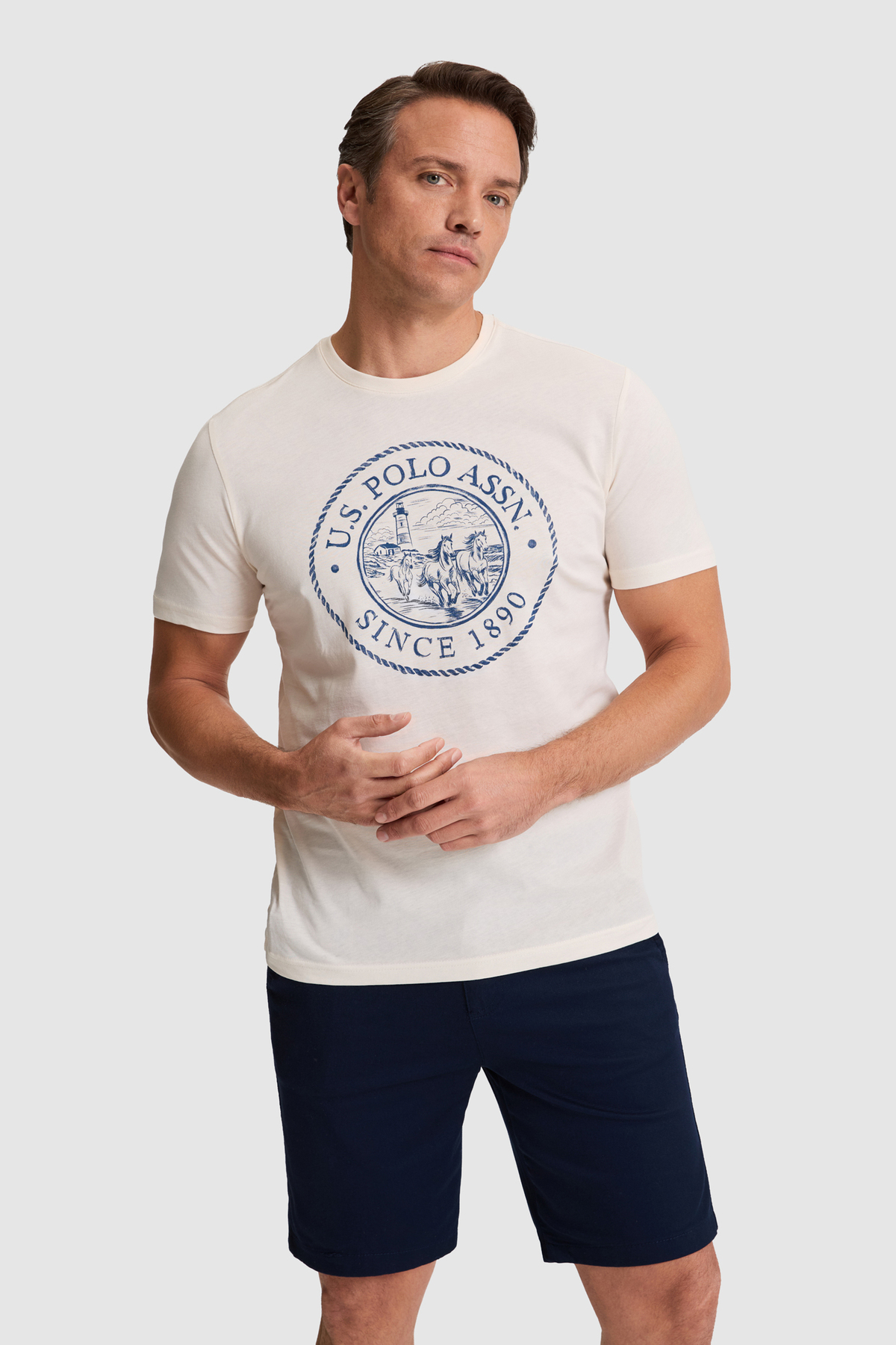 U.S. Polo Assn. Men's Cream Regular Fit Crew Neck T-Shirt 50322495-Vr071