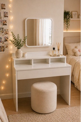 OVİS HOME MD01 Aynalı Makyaj Masası Çekmeceli Beyaz