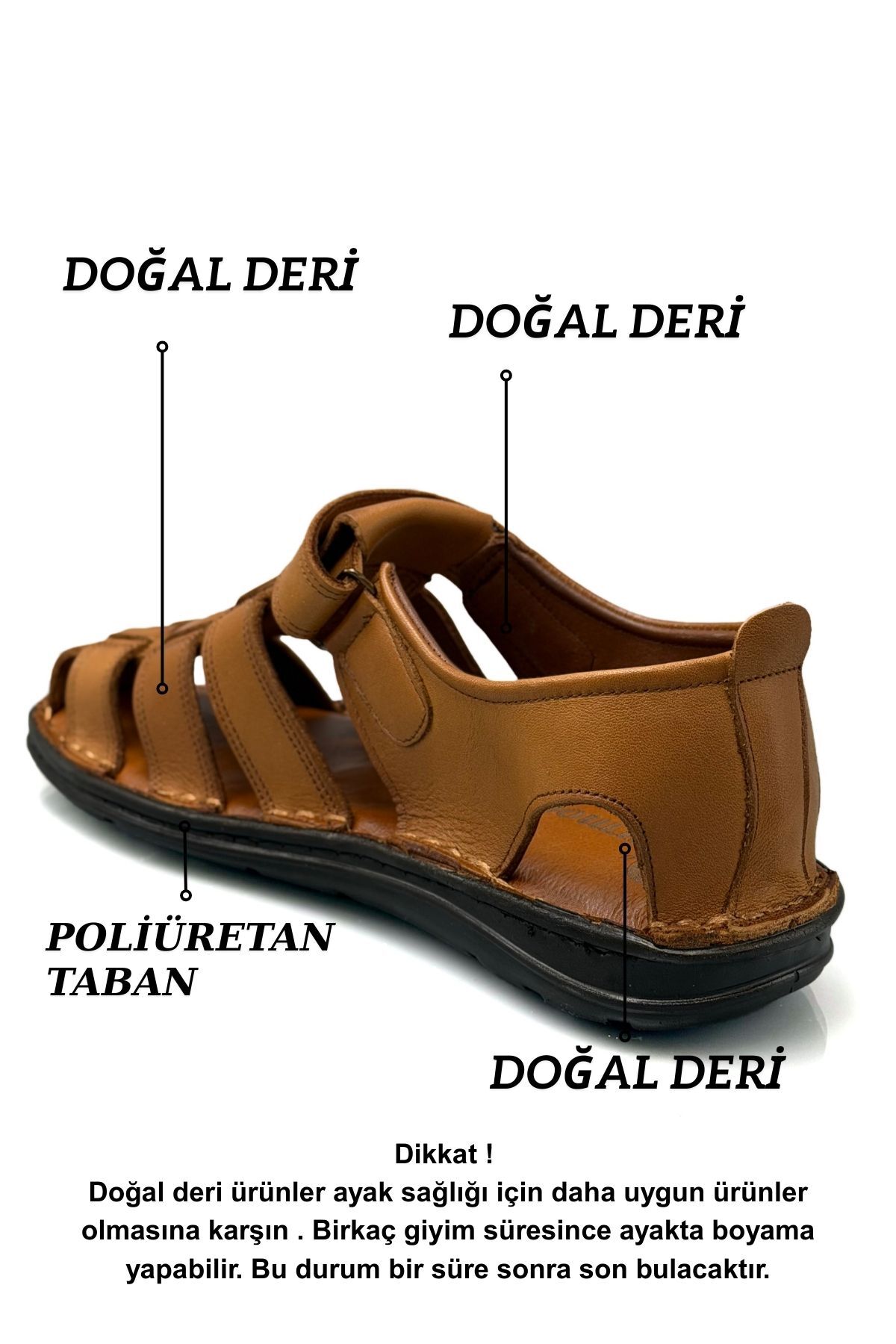 sermoda %100 Hakiki Deri Burnu Kapalı Erkek Sandalet Taba görsel 6