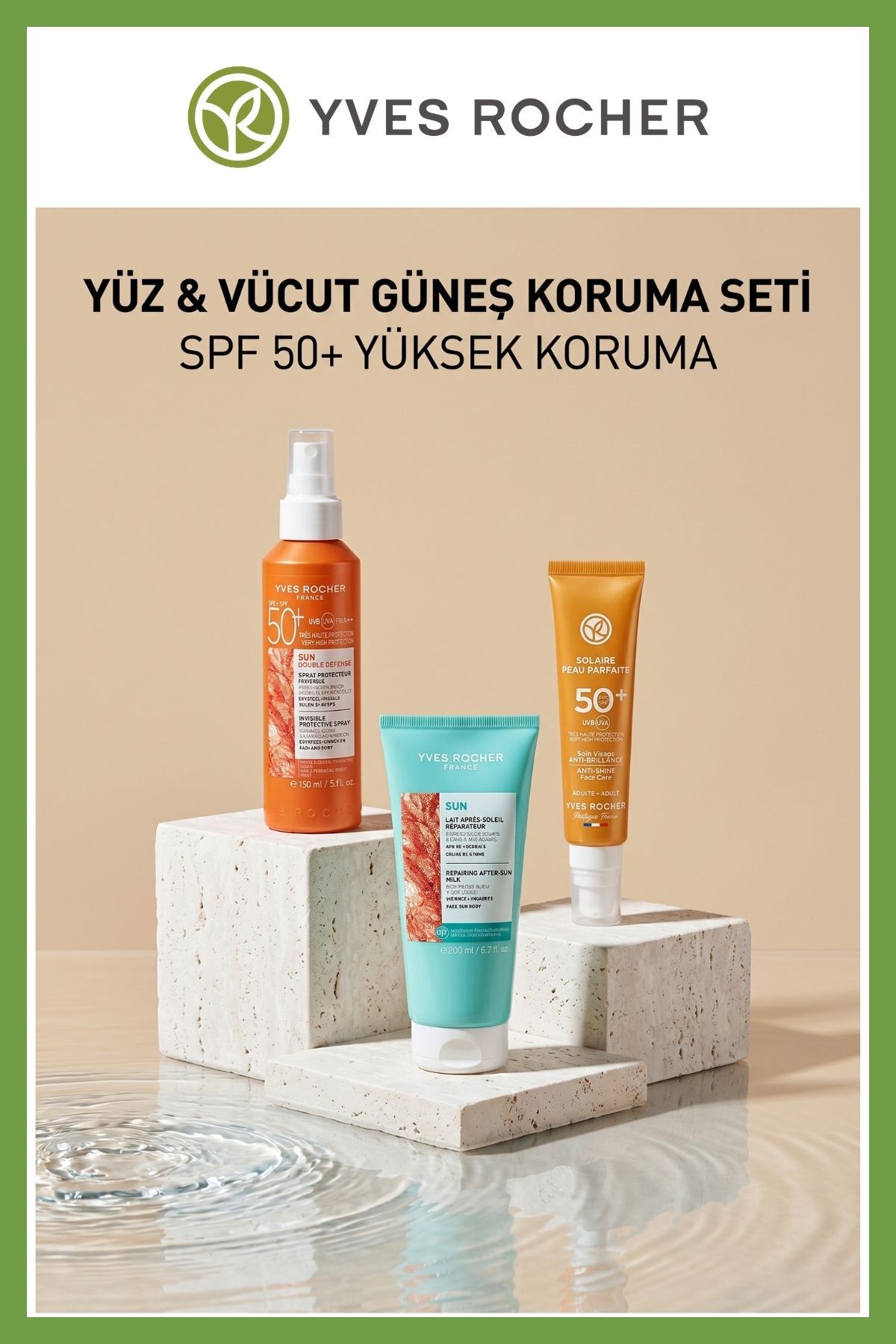 Yves Rocher SPF 50+ Güneş Koruma Seti Yağlı Ciltler İçin Parlama Karşıtı Yüz Güneş Kremi Güneş Sonrası Nemlendirici 3'lü Bakım Seti — SET-SPF50-OILCONTROL-390