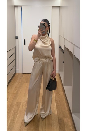 Eliz design Saten Drapeli Pantolon Takım