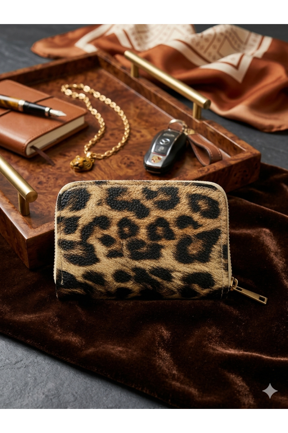 ötüken Kadın Leopar Desenli Mini Cüzdan