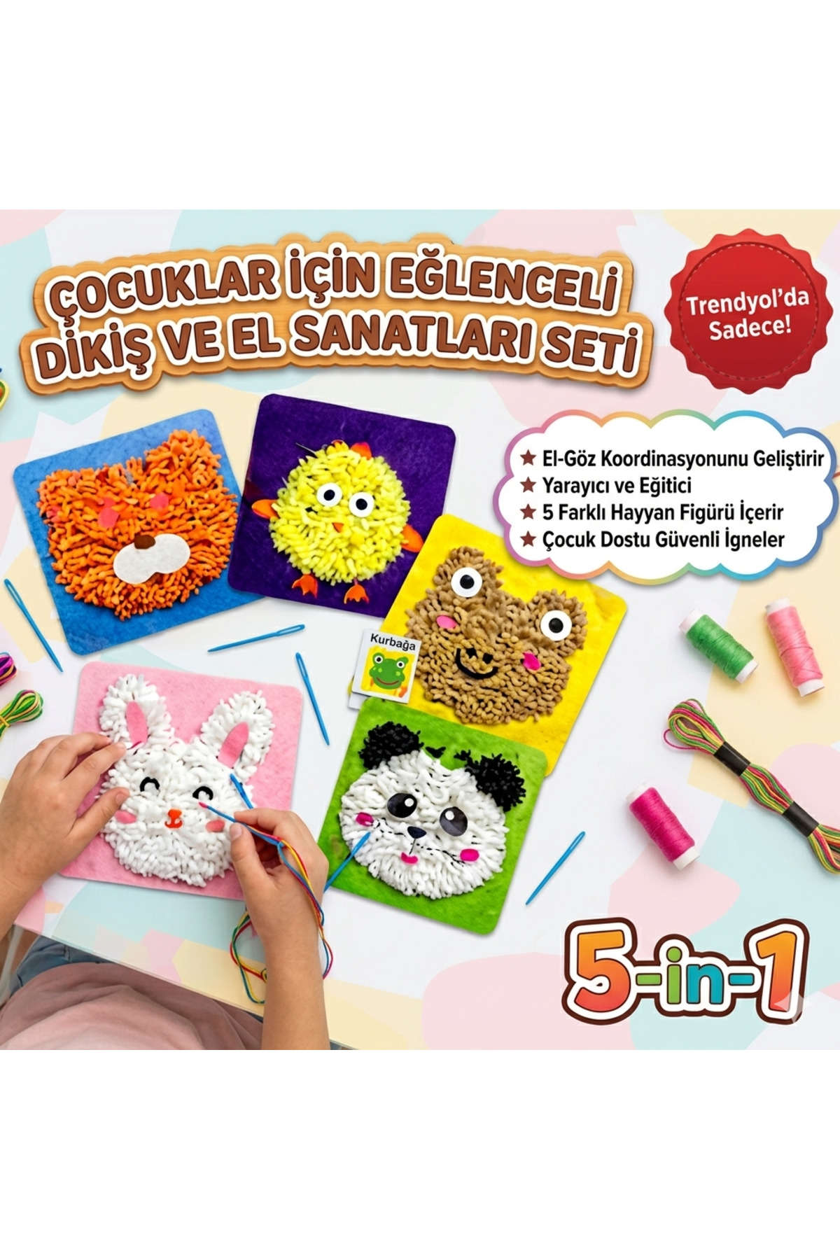 ③KinKi Kids19セット KİDOSE Çocuklar İçin Punch Dikiş Etkinlik Seti | Tavşan Panda