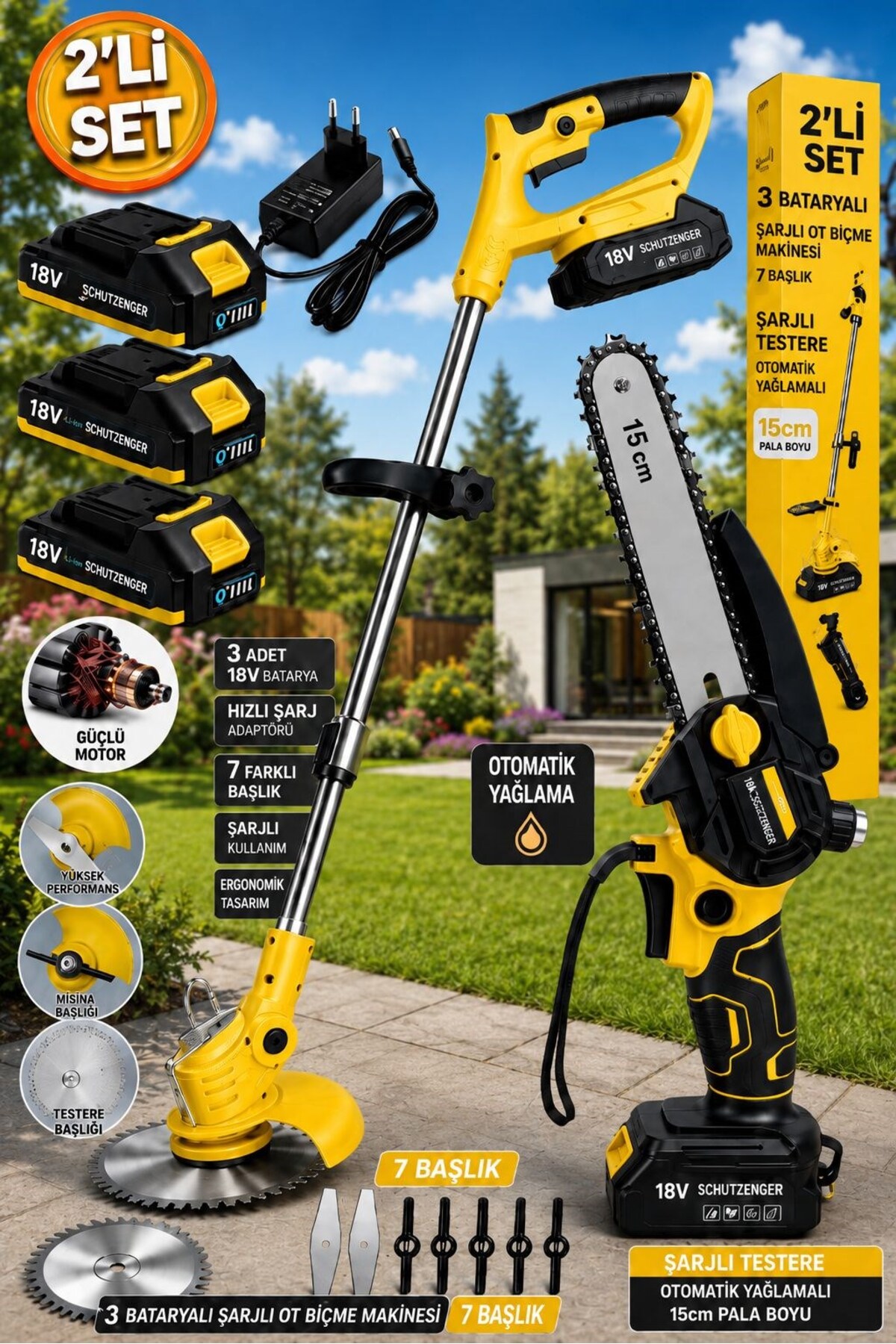 BMサ18 SCHUTZENGER 685L 3 BATARYA ŞARJLI ÇİM BİÇME TIRPAN ŞARJLI DAL