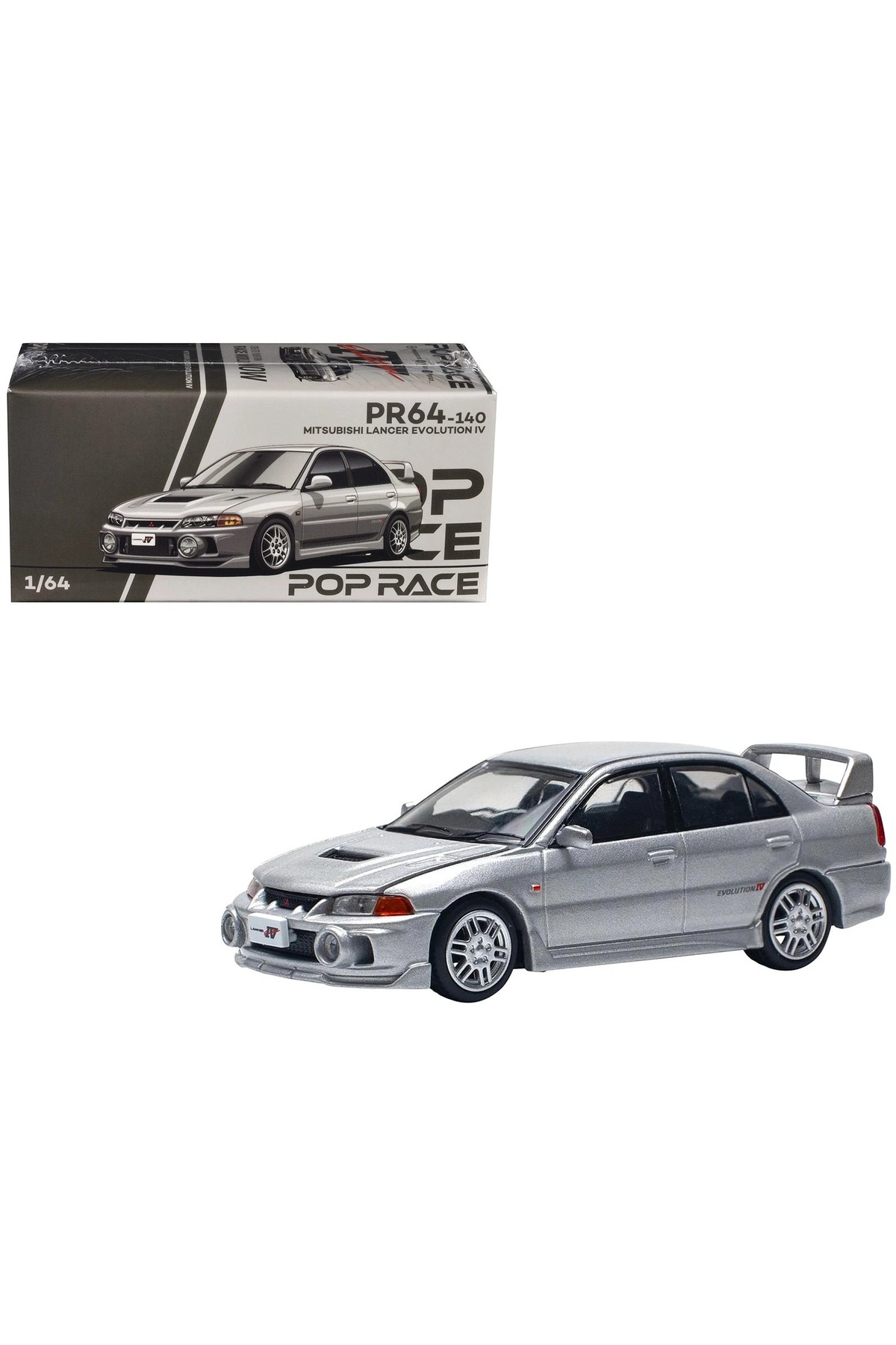 pop race 1 Pop Race Mitsubishi Lancer Evolution Iv Steel Silver Metallic 1:64 Diecast Model Car Pr64-140