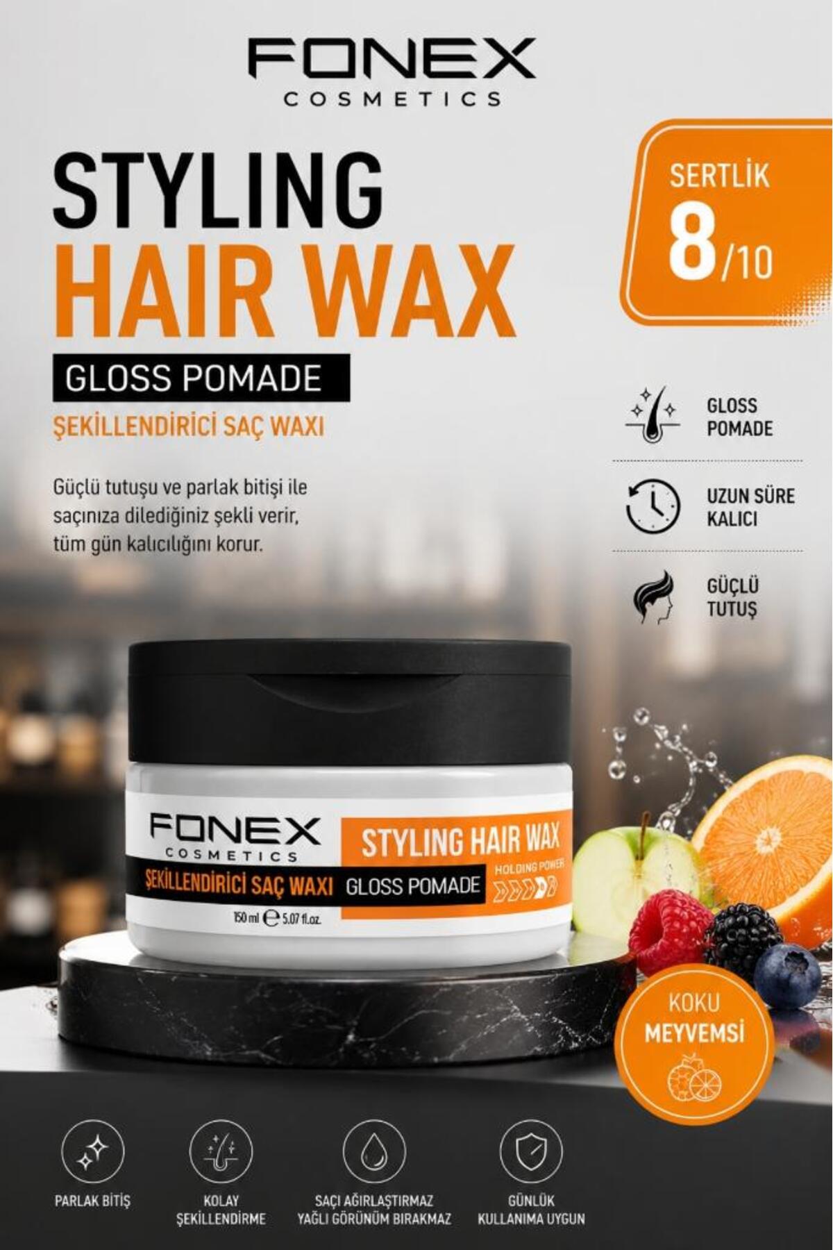 Styling Hair Wax Gloss Pomade Meyveli Koku Turuncu 150 Ml — FONEX-9 — تصویر 2 از 4