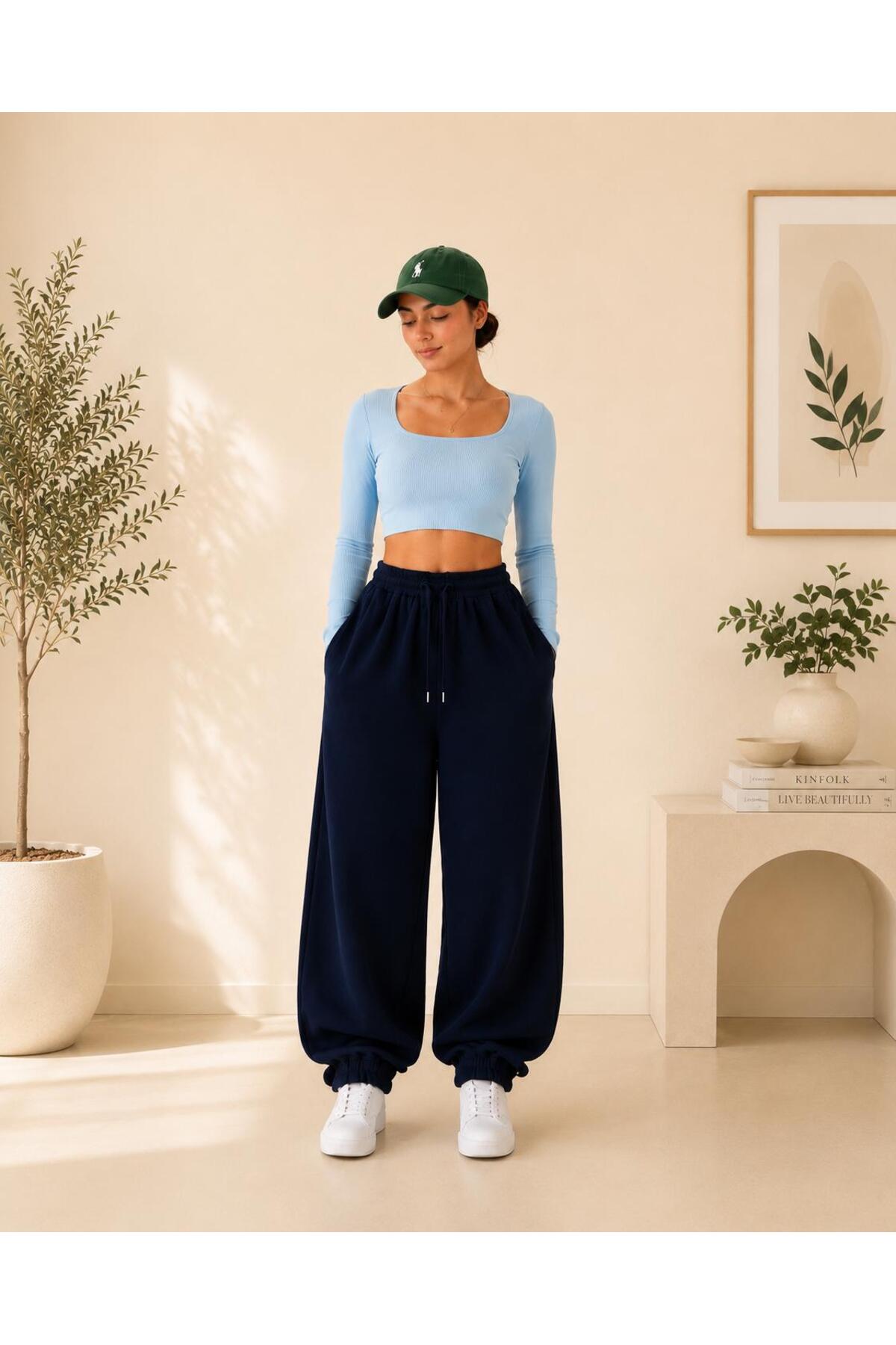 cavın 3'LÜ PAÇA LASTİK SİYAH GRİ LACİVERT GENİŞ KALIP GÜNLÜK GİYİM görsel 3